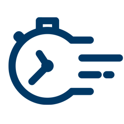 Blue and white logo featuring a clock, representing an 8-week course program.